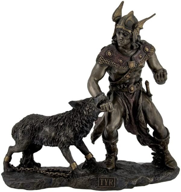 Magic  Collection~Norse God Tyr Battling Fenrir Bronze Finish Statue