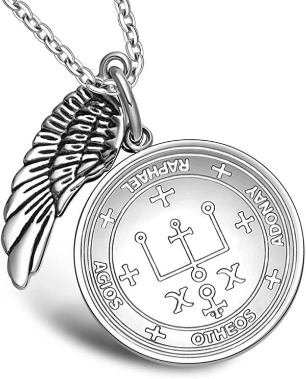 Witchcraft~Archangel Raphael Sigil Amulet Magic Powers Angel Wing Charm Green Quartz Pendant 18 Inch Necklace