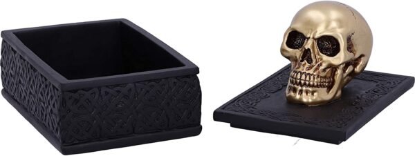 Dark Collection~Celtic Opulence Golden Skull Black Trinket Box, 11.8cm