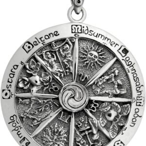 Sterling Silver Pagan Wheel of the Year Sabbat Pendant; 1.75 Inch Diameter