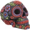 Dark Collection~B3621J7 Resin Skull with Traditional Floral Decorations, Black, 18 cm, One Size