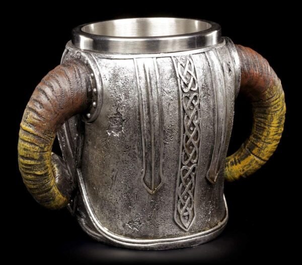 Mythology Collection~ B2091F6 Viking Skull Tankard Mug 16cm Brown