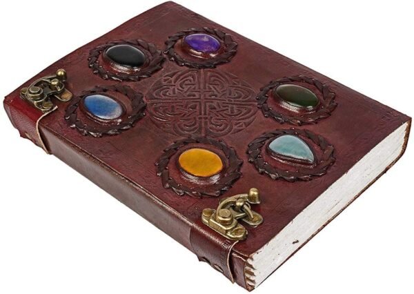 Witchcraft~Six Stone Handmade Vintage Leather Bound Journal Notebook Diary Sketchbook With Lock For Men Women Blank Pages Old Antique