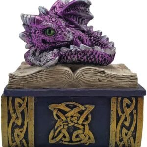 Fantasy Collection~ U5022R0 Purple Bedtime Stories Dragon Book Box, Polyresin, One Size