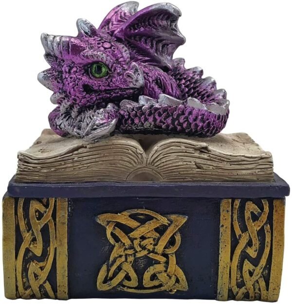 Fantasy Collection~ U5022R0 Purple Bedtime Stories Dragon Book Box, Polyresin, One Size