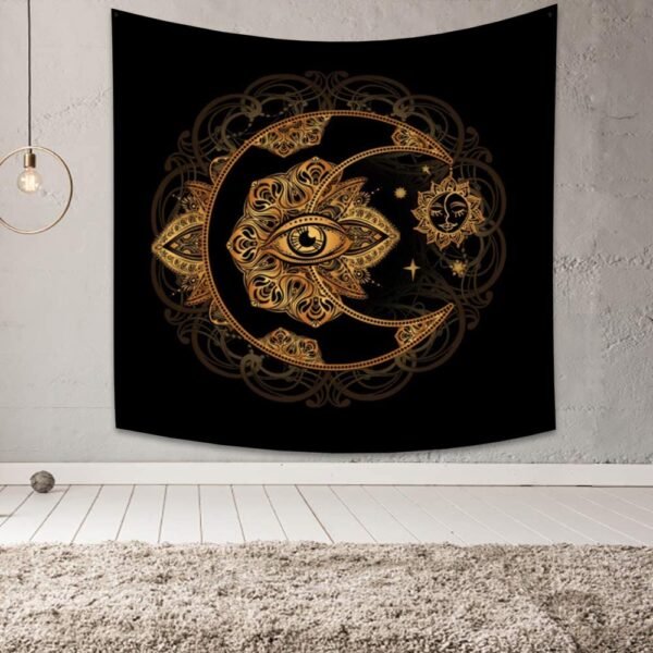 Tarot Style Tapestry Golden Moon Eye Floral Burning Sun Stars  Divination Wall Hanging Hall Home Decor Bedroom Living Room Tablecloth Blanket