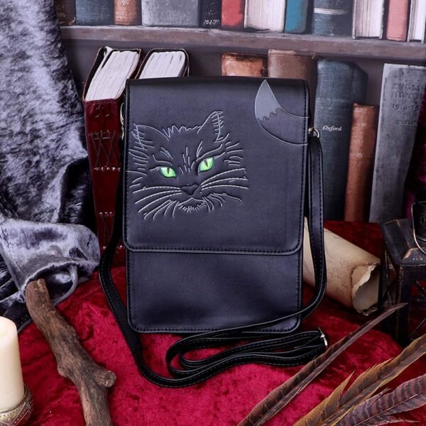 Animal Collection~ Lucky Black Cat Small Shoulder Bag with Phone Holder Compartment, PU, 22cm