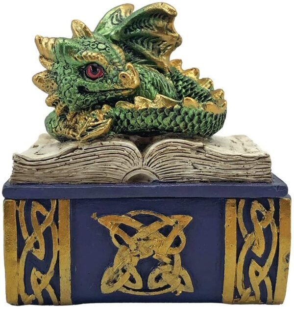 Fantasy Collection~ Green Bedtime Stories Dragon Book Box, Polyresin, One Size