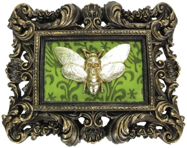 Dark Collection~Macabre Mount Baroque Framed Death's Head Moth Wall Plaque, Polyresin, Bronze, One Size
