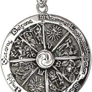 Magicun Altar~Sterling Silver Pagan Wheel of the Year Sabbat Pendant; 1.75 Inch Diameter