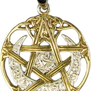 Dryad Design Sterling Silver 14k Gold Plated Cut Out Moon Pentacle Pentagram Pendant