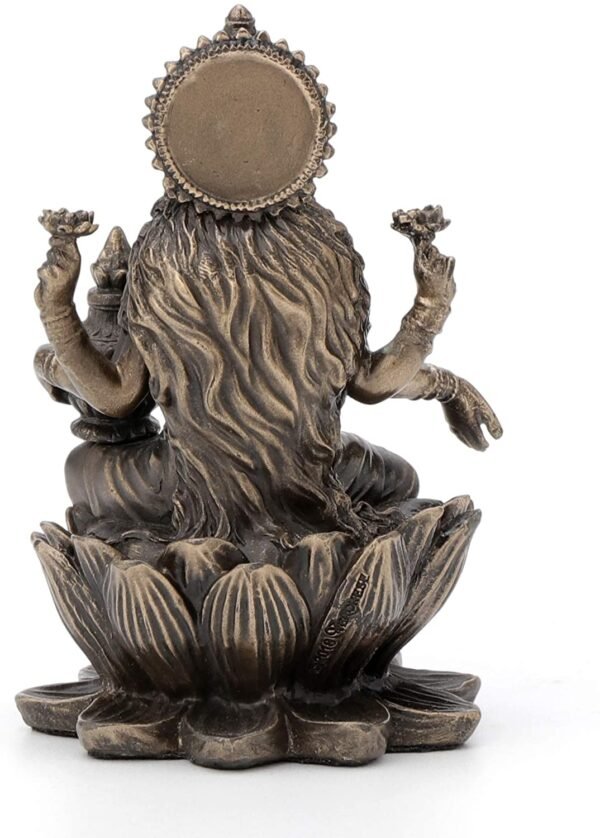 Magic  Collection~3.3" Hindu God Lakshmi Sitting On Lotus Cast Resin Antique Bronze Finish Statue Fortune Sculpture