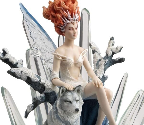 Magicun  Collection~9.63 Inch Fantasy Animal Companion Snow Crystal Fairy by Melanie Delon Figurine Cast Resin Hand Painted Statue Transparent Resin Wolf Figurine