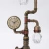 Magic  Collection~14.75 Inch Steampunk Pipework Clock Stand Lamp Light Crystal Skull Bulb LED Lighting Antique Bronze Finish Sculpture