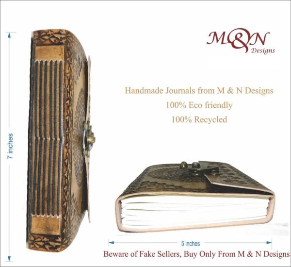 Witchcraft~M&N Handmade Tanned Leather Journal, Notebook, Blank Pages, Metal Clasp, 7"x5"