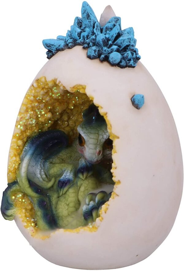 Fantasy Collection~ Hatchling Glory Dragon Backflow Incense Cone Burner, Green/Purple, 17cm