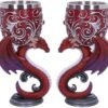Magicun N.Giftware~Devotion Twin Dragon Heart Set of Two Goblets, Red, 18.5cm