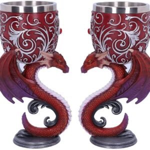 Magicun N.Giftware~Devotion Twin Dragon Heart Set of Two Goblets, Red, 18.5cm