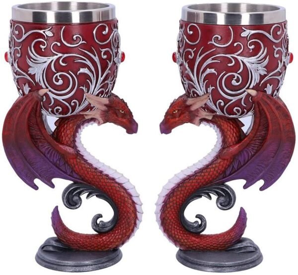 Magicun N.Giftware~Devotion Twin Dragon Heart Set of Two Goblets, Red, 18.5cm