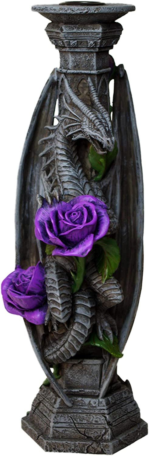 Magicun N.Giftware~Dragon Beauty Stick Anne Stokes Candle Holder NOW6853, Grey, Resin, One Size