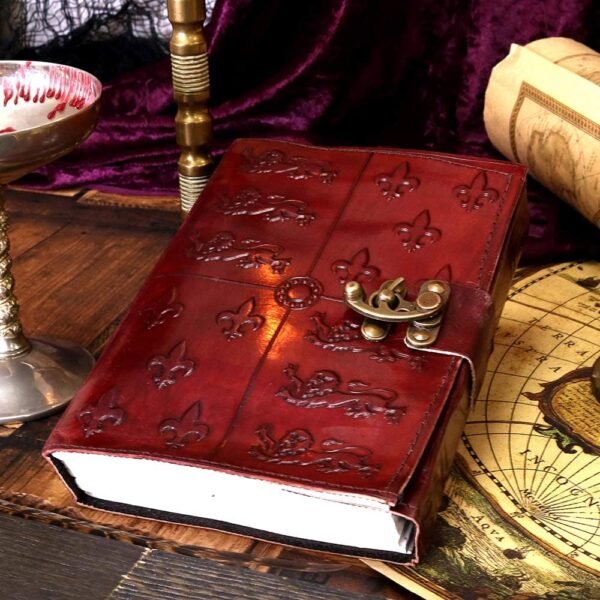 Mythology Collection~ Lockable Red Leather Medieval Embossed Journal, Paper, Burgundy, One Size