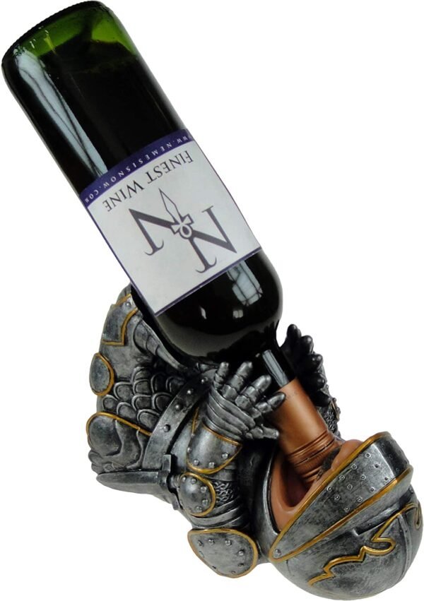 Mythology Collection~ Guzzlers Knight 23cm Wine Bottle Holder, Resin, Silver