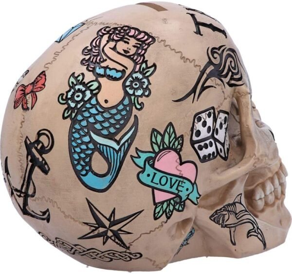 Dark Collection~Natural Bone Coloured Traditional, Tribal Tattoo Fund Skull, Polyresin, One Size