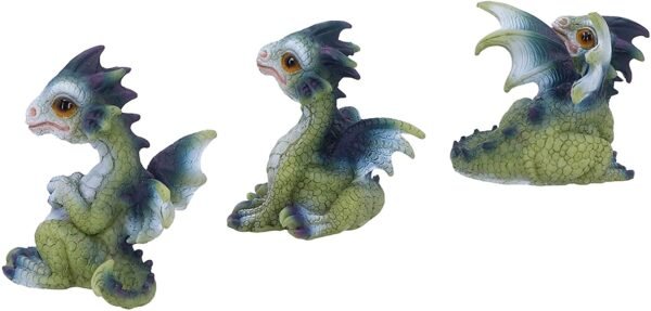 Fantasy Collection~ Triple Trouble Small Set of Three Dragon Infant Ornaments, Green, 15.5cm