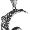 Gothic Retro Moon Crescent Skull Stainless Steel Pendant Necklace 22+2 Inch Chain