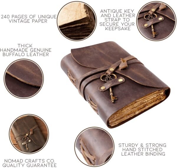 Witchcraft~Vintage Leather Journal - Antique Handmade Deckle Edge Vintage Paper Leather Bound Journal - Book of Shadows Journal - Leather Sketchbook - Drawing Journal - Great Gift (Vintage Brown, 7.5"x5.5")