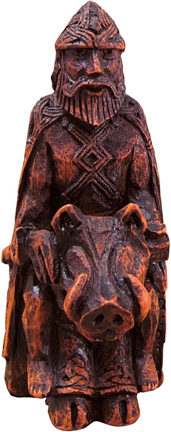 Magicun Altar~Dryad Design Freyr Norse God of Harvest Figurine - Wood Finish