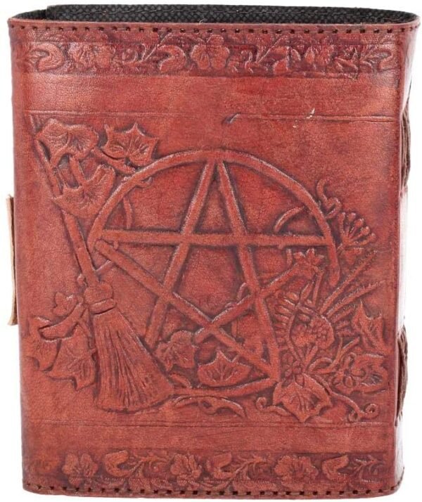 Wiccan Collection~Pentagram Embossed Leather Journal With Lock 20cm Brown
