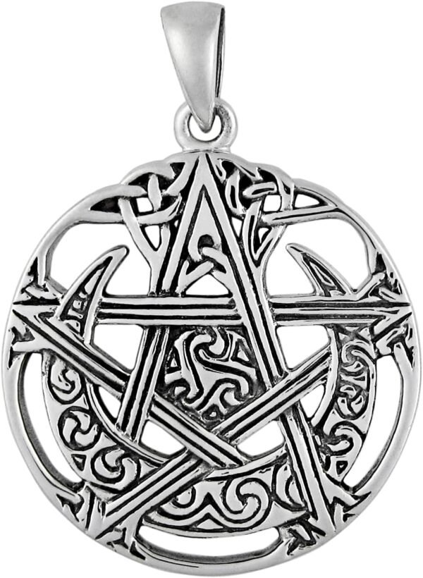 Sterling Silver Cut Out Moon Pentacle Pentagram Pendant