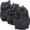 Animal Collection~ Three Wise Fat Cats 8.5cm Figurine, Resin, Black