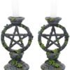 Wiccan Collection~Wiccan Pentagram Candlesticks Set of Two Candle Holder 15cm Black, Resin