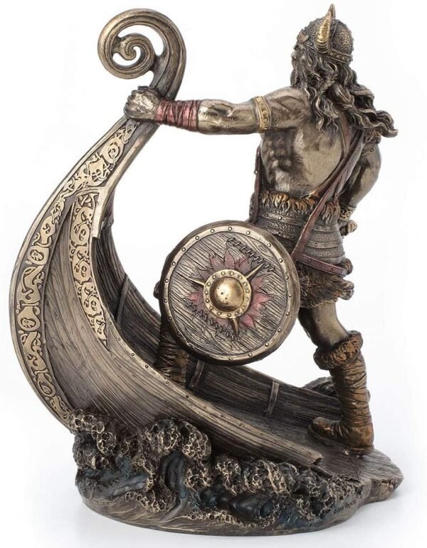 Magic  Collection~9.5 Inch Norse Viking Warrior Standing On Long Ship Prow Antique Bronze Finish Statue