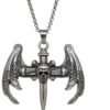 Gothic Hop Skull Cross with wing Pendant Necklace For Men Gift Jewelry