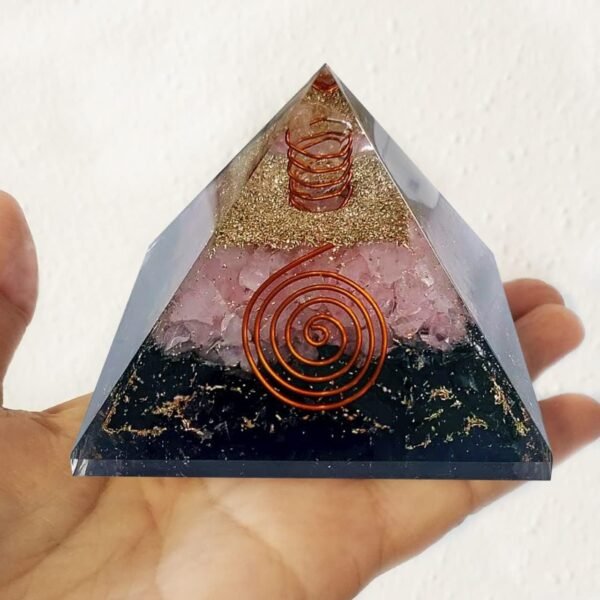 Crystal Orgone Pyramid – Orgonite Energy Generator with Copper-Wrapped Quartz and Shungite Crystals for Positive Energy