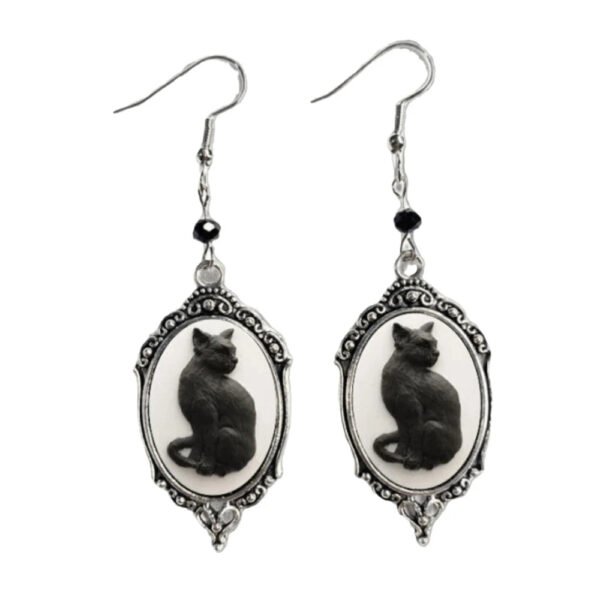 Vintage Gothic Black Cat Cameo Earrings For Women Witch Alternative Jewelry Accessories Gift