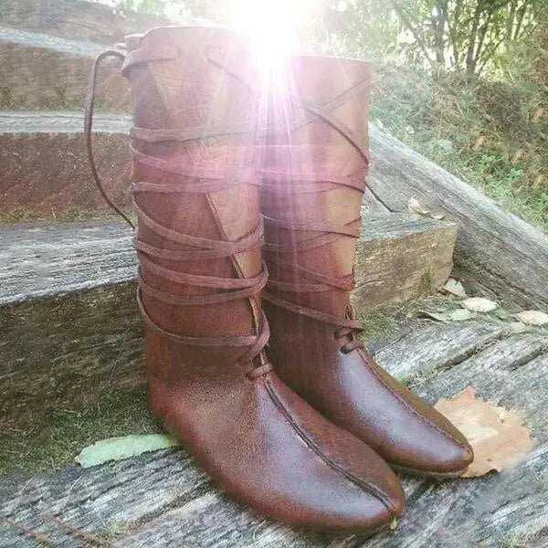 Gothic Steampunk Medieval Costume Men Knight Boots Viking PU Leather Warrior Women Cosplay Boot Carnival Party Shoes Prop