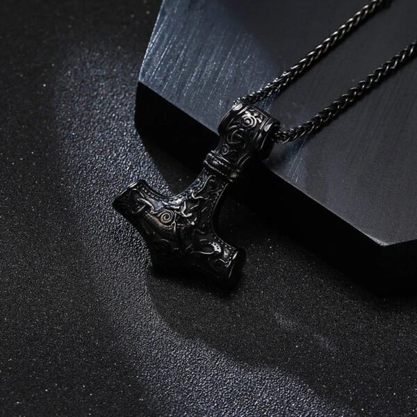Mjolnir The Hammer of Thor Norse Pagan Symbol Pendant Necklace Stainless Steel Double Sided Dragon Design Viking Jewelry