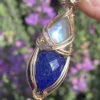 Lapis Lazuli and Moonstone Necklace Pendant | Blue Crystal Necklace | Rainbow Moonstone Jewelry | Charged Moonstone Crystal Necklace for Women | Gift For Her Lapis Egyptian Jewelry LMG2