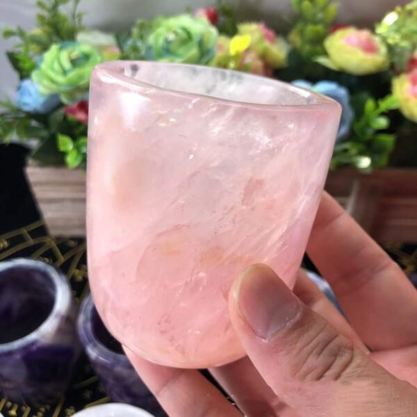 75mm Natural Rose Quartz Amethyst White Crystal Cup High Quality HandCarved Healing Crystal For Gift Collection Craft Home Decor