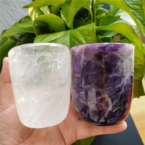 75mm Natural Rose Quartz Amethyst White Crystal Cup High Quality HandCarved Healing Crystal For Gift Collection Craft Home Decor