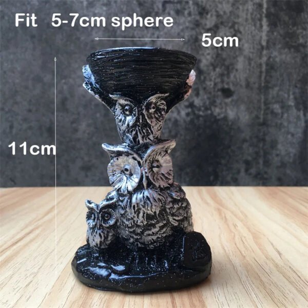 Resin Mushroom Tree Owl Figurine Statue Crystal Sphere Holder Ball Stand Display Base Sculpture
