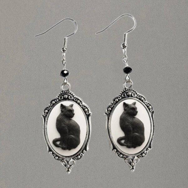Vintage Gothic Black Cat Cameo Earrings For Women Witch Alternative Jewelry Accessories Gift