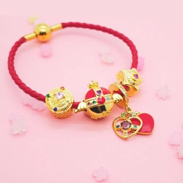 925 Sterling Silver Anime Sailor Moon Gold Color Charms Beads For Bracelet Bangle Charms DIY Jewelry Making Sailor Fans Gift