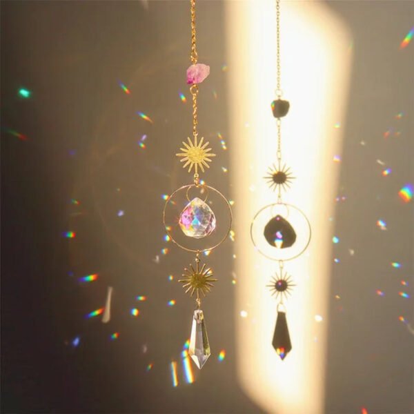 Crystal Wind Chime Star Moon Sun Light Catcher Prism Rainbow Maker Suncatcher Windbell Hanging Pendant Ornament Home Decoration