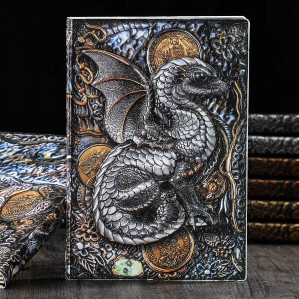 3D Three-dimensional Dragon A5 Notebook European Retro Thickened Pu Embossed Notepad Diary Business Gift Office Supplies
