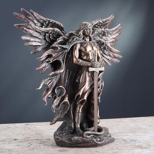Unicorn Studio WU75976A4 Guardian Angel Statue in 6 Winged with Sword and Serpent, 11-inch Cold Cast Bronze